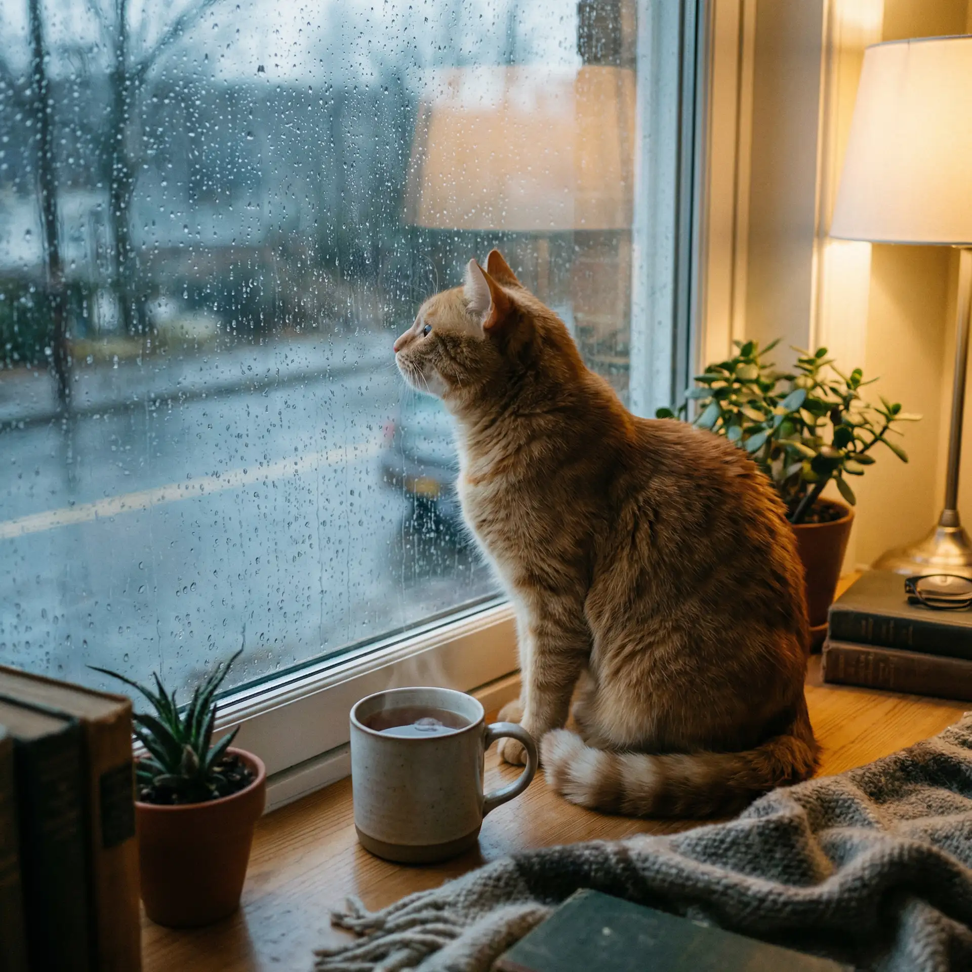 猫咪望着窗外的雨 - 人妻百态